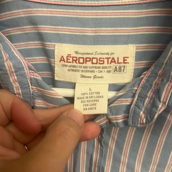 Aeropostale Vintage L Button Down Blue Stripe Long Sleeve Cotton Dress Shirt - Picture 8 of 9